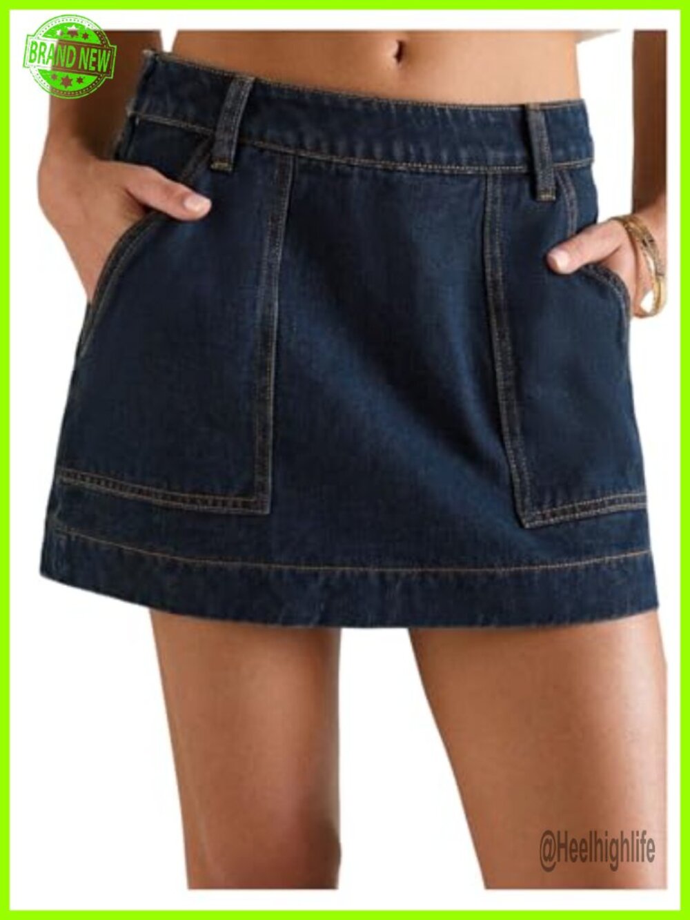 Mini Denim Skirt Low Rise Straight Hem Short Length with Pockets